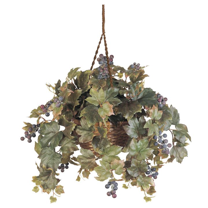 Nearly Natural 22-in Grape Leaf Hanging Basket