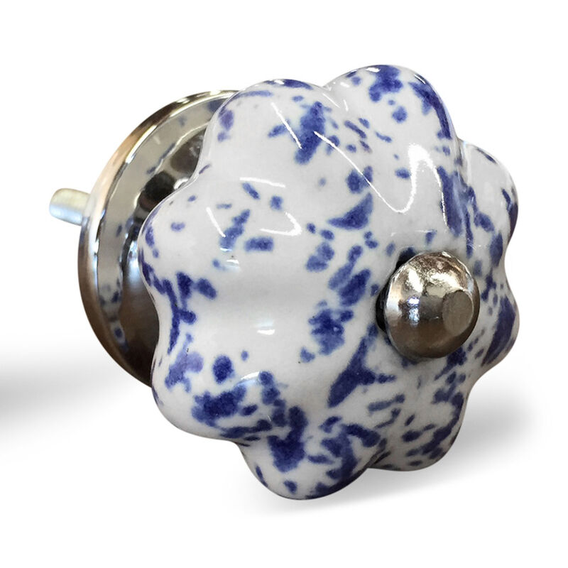 HomeRoots Set of Eight Blue And White Ceramic And Metal Drawer Pull Knobs image number 2