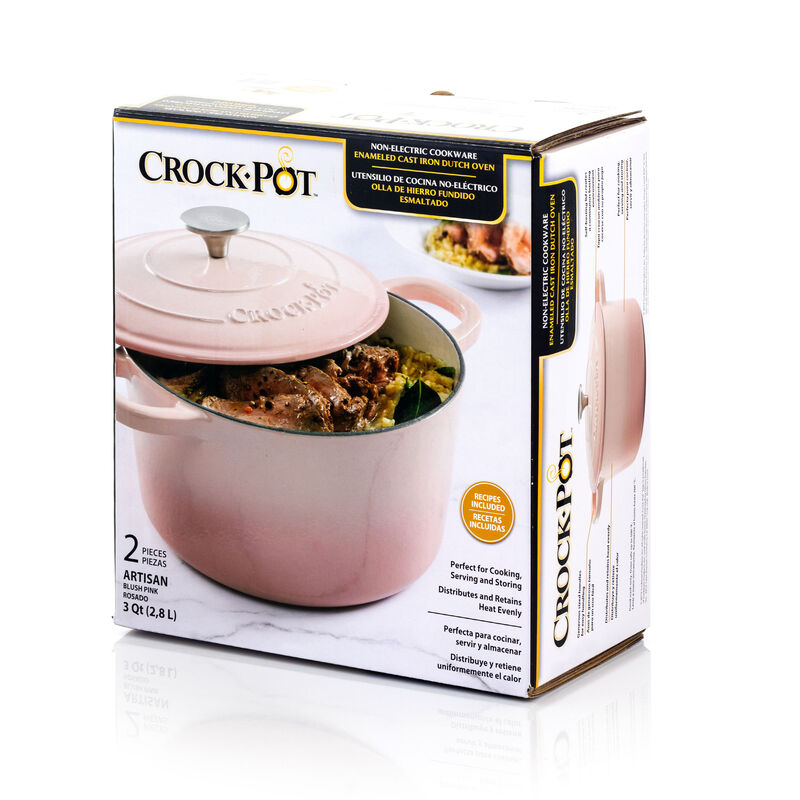 Crock-Pot Artisan 2 Piece 3 Quarts Enamled Cast Iron Dutch Oven in Blush Pink