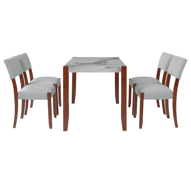 Tefwuf Modern 5‑Piece Rectangular Faux Marble Dining Set image number 8