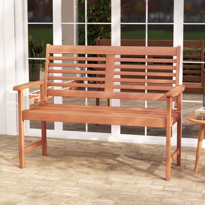 Hivvago Patio Solid Wood Loveseat Outdoor 2-Seat Bench with Inclined Backrest and Slatted Seat