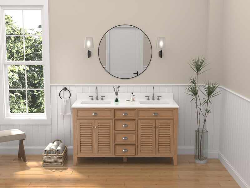 60 Inch Contemporary Style Double Sink Wood Style Kalani Bathroom Vanity With White Quartz Top image number 5