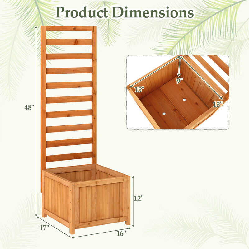 Wooden Raised Garden Bed with Built-In Trellis and Drainage Holes-Natural image number 2