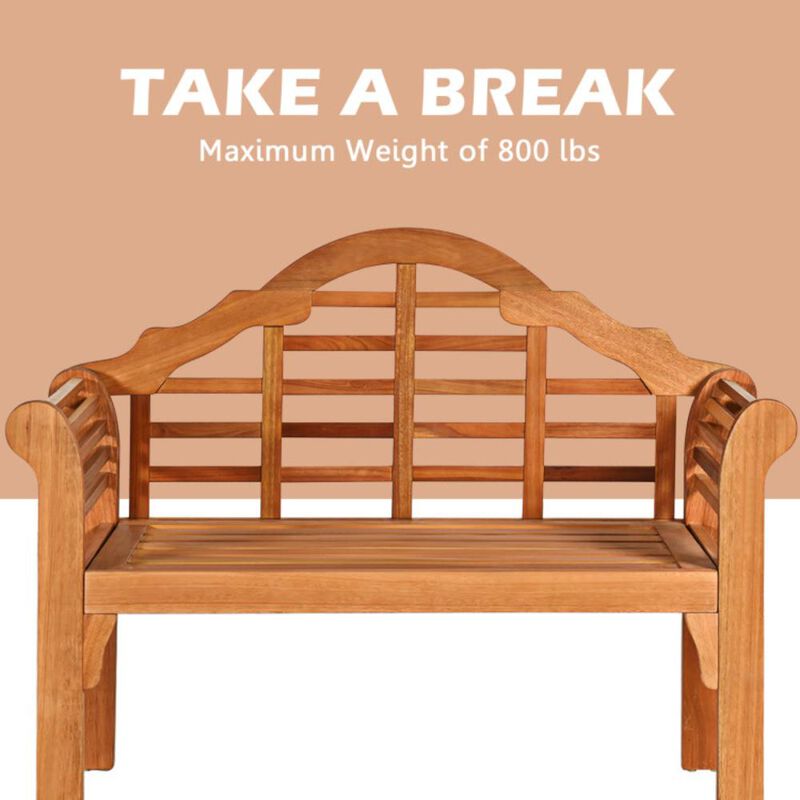 Hivvago 49 Inch Eucalyptus Wood Outdoor Folding Bench with Backrest Armrest for Patio Garden