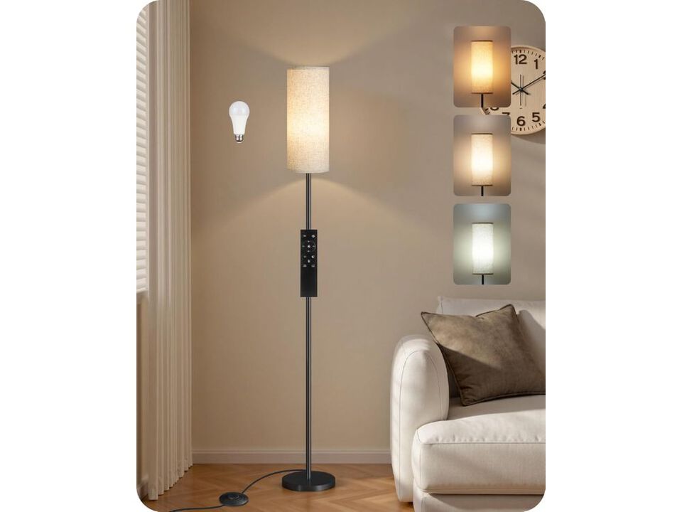 64 Inch Dimmable Floor Lamp Remote Foot Switch Modern Standing Lamp Beige