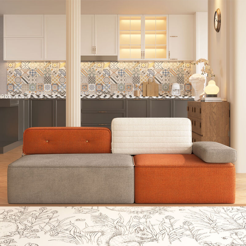 Upholstered Linen Fabric Sofa for Living Room & Bedroom Multi-color 79.9"