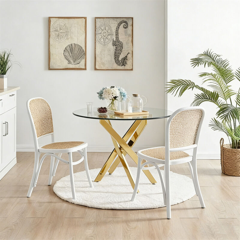 35.43 inches Modern Round Glass Table with Silver Frame image number 2