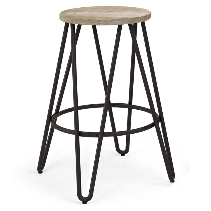 Simeon Industrial Metal 24 inch Metal Counter Height Stool with Wood Seat in Natural / Black