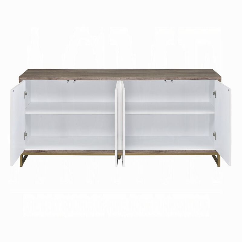 Avia Sideboard Console Cabinet, White Marble Look 4 Door Brown 65 Inch