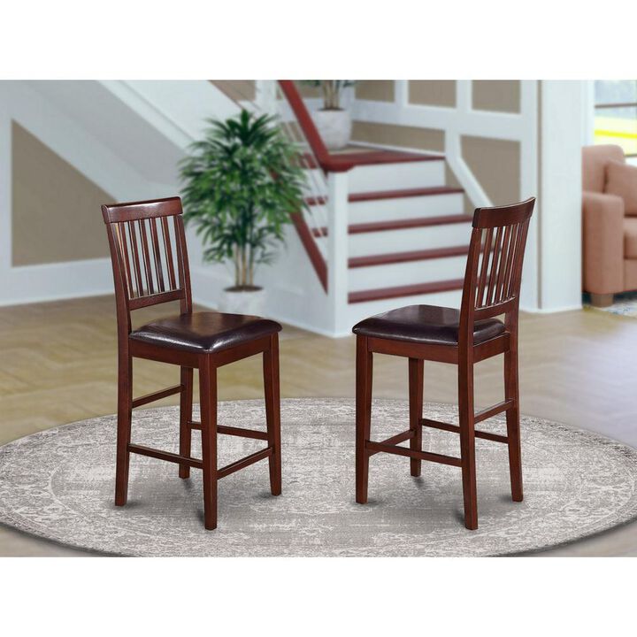 East West Furniture Vernon  Counter  Stools  with  Faux  Leather  Seat  -  Mahogany  Finish,  Set  of  2