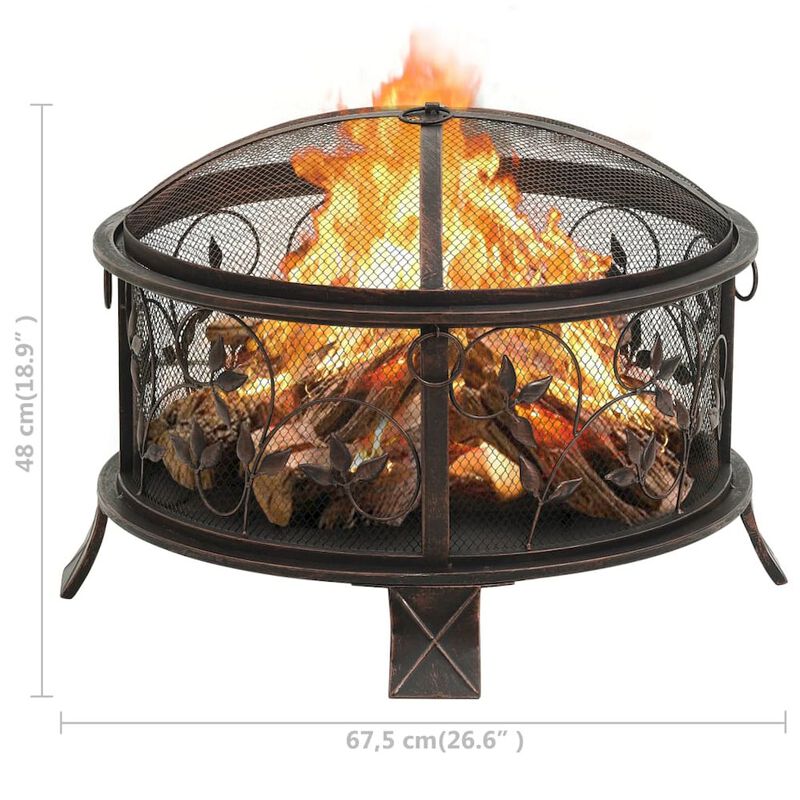 vidaXL Rustic Fire Pit with Poker 26.6", Steel