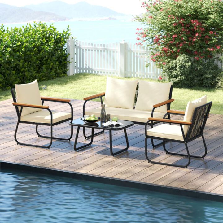 Hivvago 4 Pieces Patio Furniture Set with Tempered Glass Coffee Table