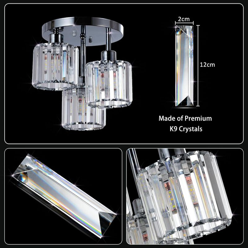 ELEMENT ACE 3-Light Semi Flush Mount Ceiling Light Fixture with Clear Crystal Shades for Kitchen Entryway Bedroom Bathroom Foyer Hallway Living Room image number 7