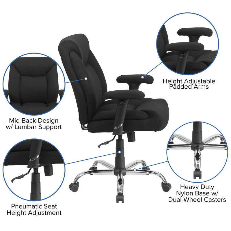 HERCULES Series Big & Tall 400 lb. Rated Black Fabric Deep Tufted Swivel Ergonomic Task Office Chair with Adjustable Arms image number 3