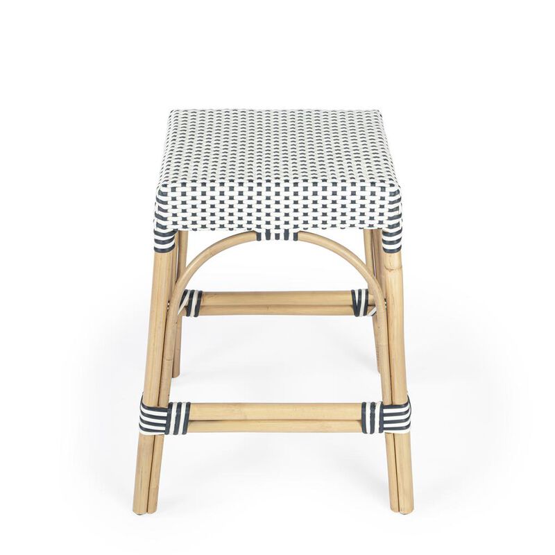 Butler Specialty Robias Rectangular Rattan 24.5 Counter Stool, White and Navy Stripe