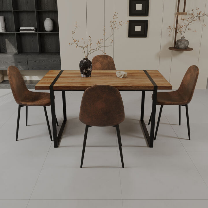 Rectangular MDF Dining Table with 4 Suede Chairs, Kitchen or Dining Room