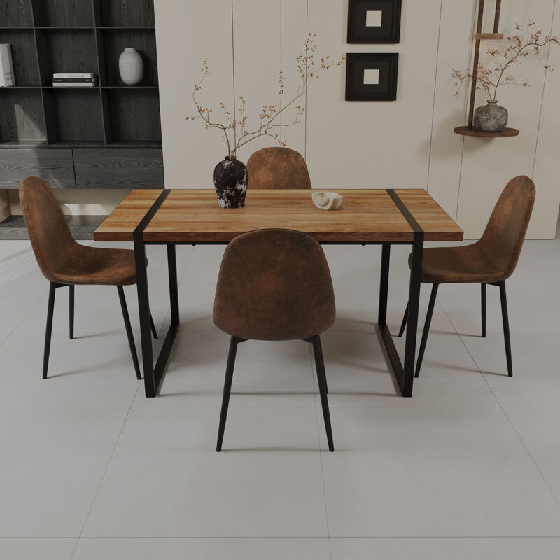 Rectangular MDF Dining Table with 4 Suede Chairs, Kitchen or Dining Room