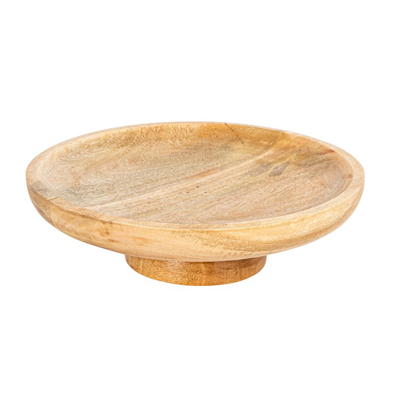 Round Natural Mango Wood Footed Bowl Cake Stand image number 0
