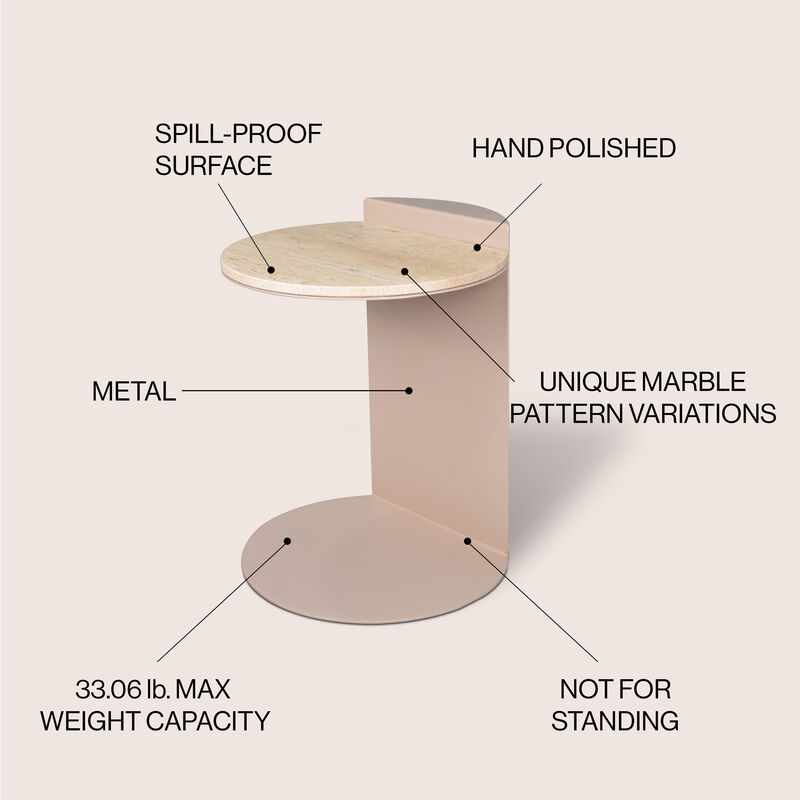 Evelyn 16" Contemporary Natural Marble/Metal Handmade C-Shaped End Table