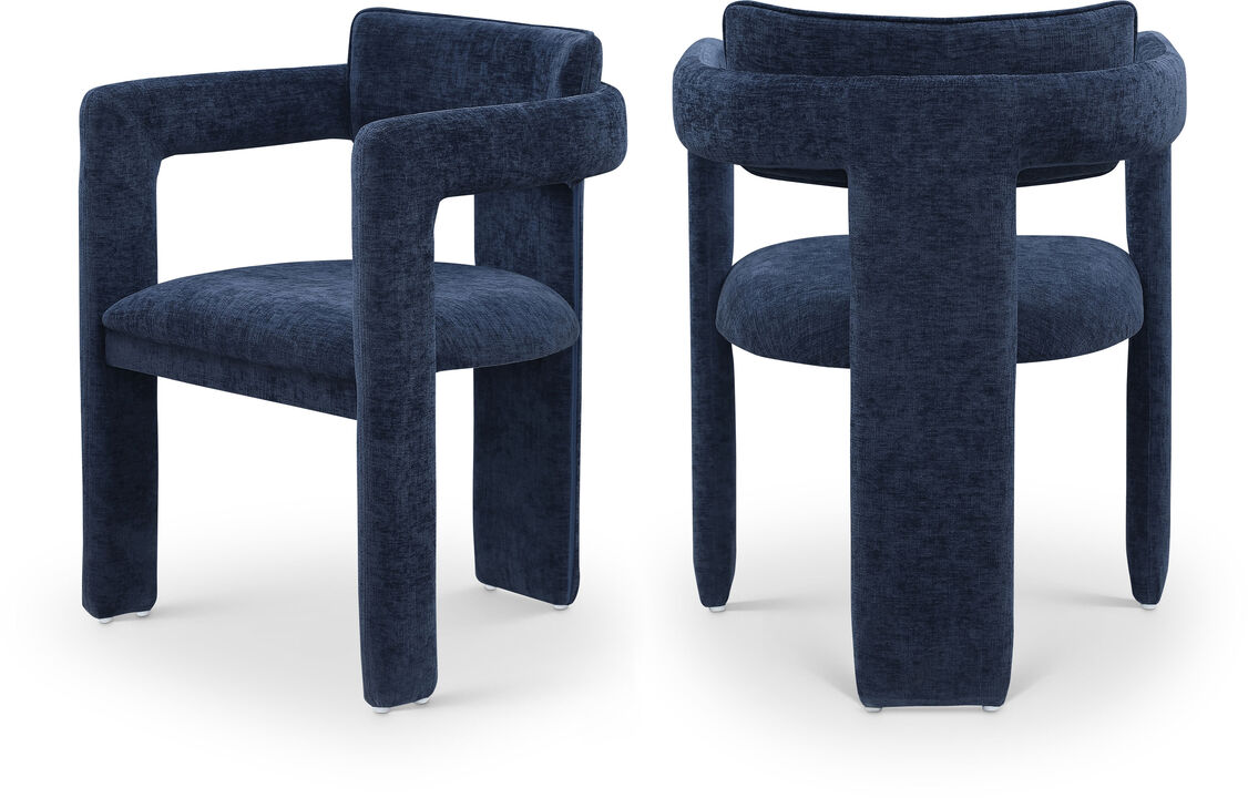 Meridian Furniture Brenda Navy Chenille Fabric Dining Chair, Set of 2