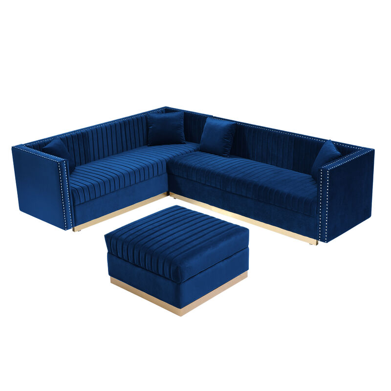 Streamdale Modern Blue Velvet Ottoman image number 3