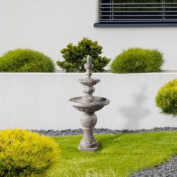 Teamson Home Outdoor Icy Stone 2-Tier Waterfall Fountain, Gray