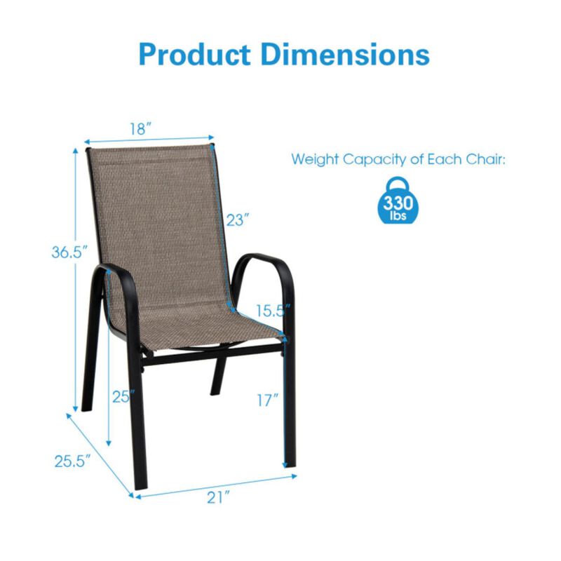 Hivvago 6 Pieces Patio Stackable Dining Chairs with Curved Armrests and Breathable Fabric