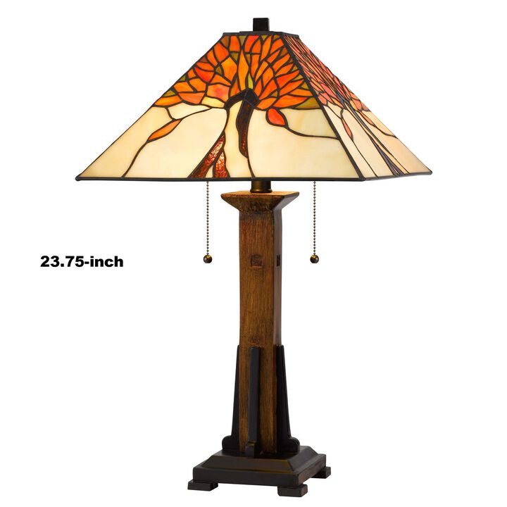 Table Lamp with Tiffany Shade and Floral Accent, Multicolor