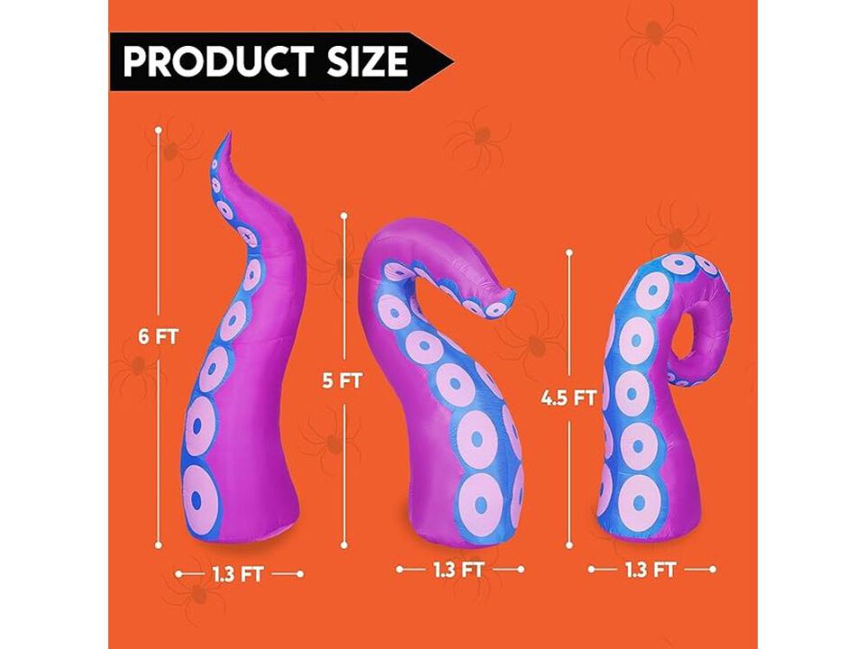 3-Pack Halloween Inflatable Octopus Tentacles – LED Blow-Up Window & Roof Props for Outdoor Lawn & Garden Decor