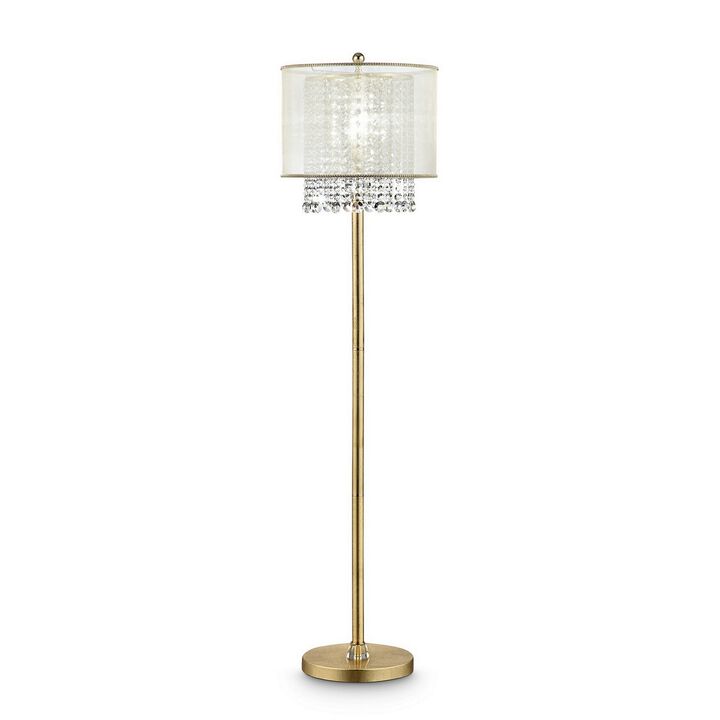 Floor Lamp with Hanging Crystal Accents, White and Gold-Benzara