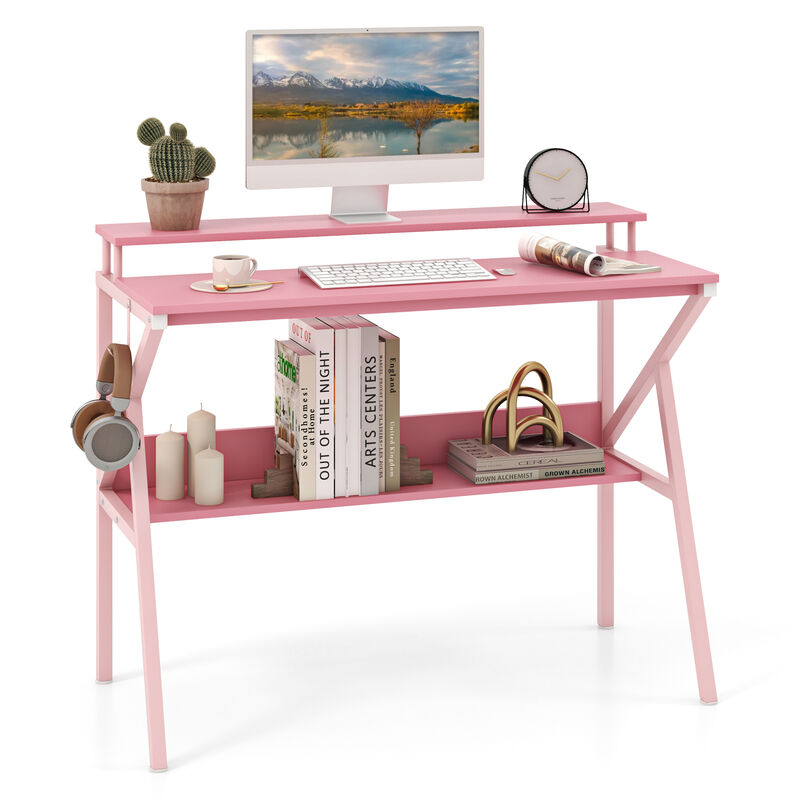 Small Space Computer Desk with Monitor Stand and Storage Shelf for Work and Study image number 3