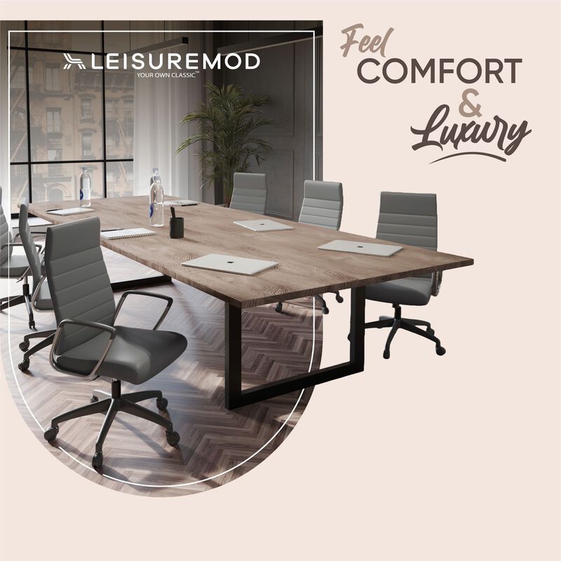 LeisureMod Hilton Modern High Back Leather Conference Office Chair with Adjustable Height & Swivel &ndash; Ergonomic and Stylish Office Seating