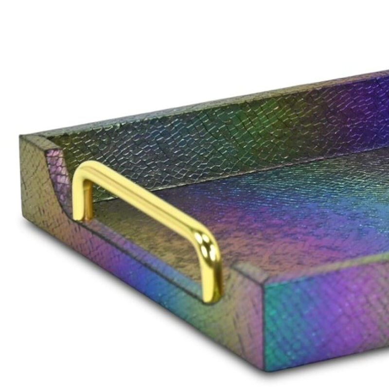 HomeRoots 16" Rainbow Faux Shagreen Serving Tray With Handles image number 5
