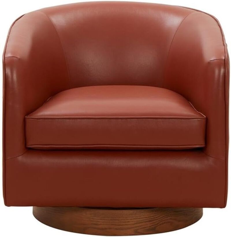 Comfort Pointe Taos Caramel Top Grain Leather Wood Base Swivel Chair