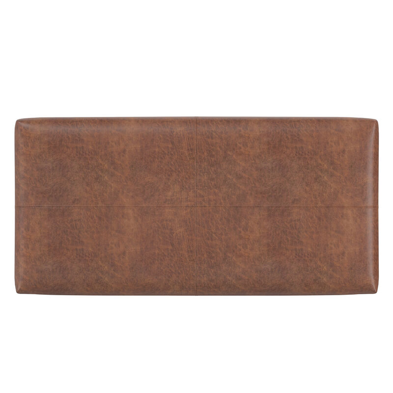 Gabbie 48 inch Wide Contemporary Rectangle Rectangular Storage Ottoman in Distressed Saddle Brown Vegan Faux Leather, Assembled image number 5