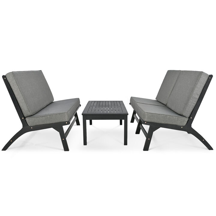 Merax 4-Piece V-shaped Seats set, Acacia Solid Wood Outdoor Sofa, Garden Furniture, Outdoor seating