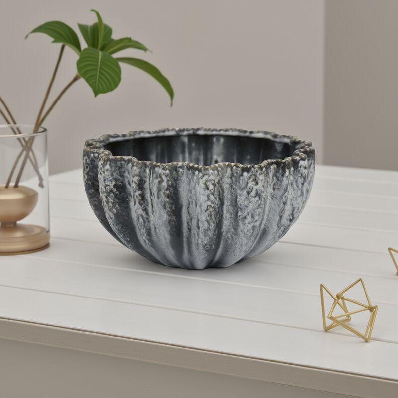 Kiara Decorative Bowl, Aqua Gray Ceramic Textured Design, 15 Inch image number 1