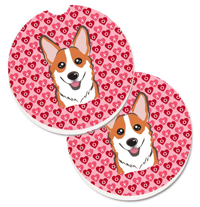 Caroline's Treasures Red Corgi Hearts Set of 2 Cup Holder Car Coasters, 2.56, Multicolor
