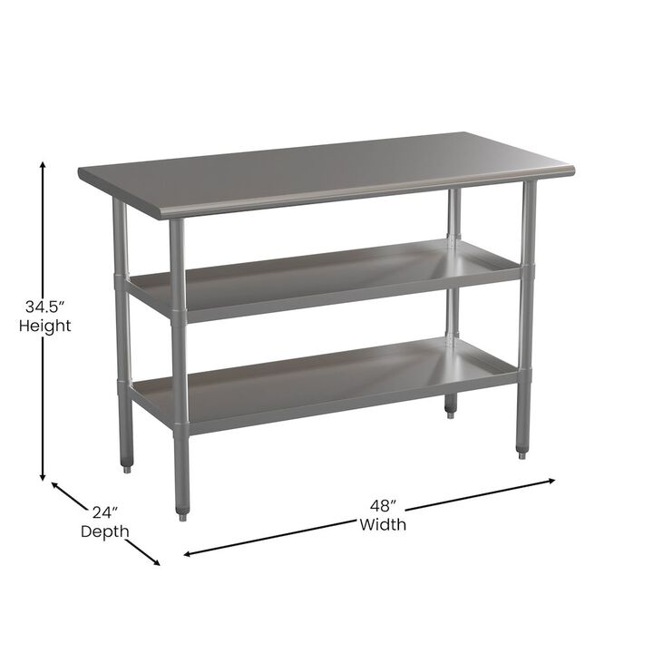 Flash Furniture Stainless Steel 18 Gauge Work Table with 2 Undershelves