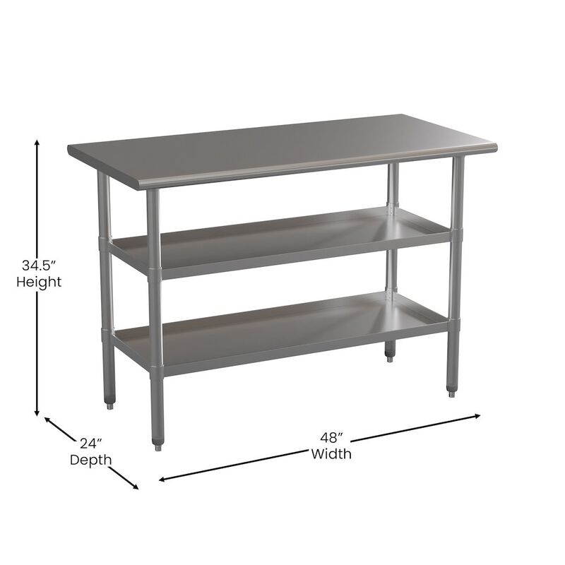 Flash Furniture Stainless Steel 18 Gauge Work Table with 2 Undershelves image number 1