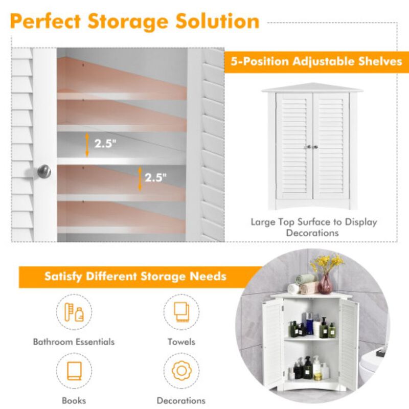 Adjustable Corner Storage Cabinet with Shutter Doors