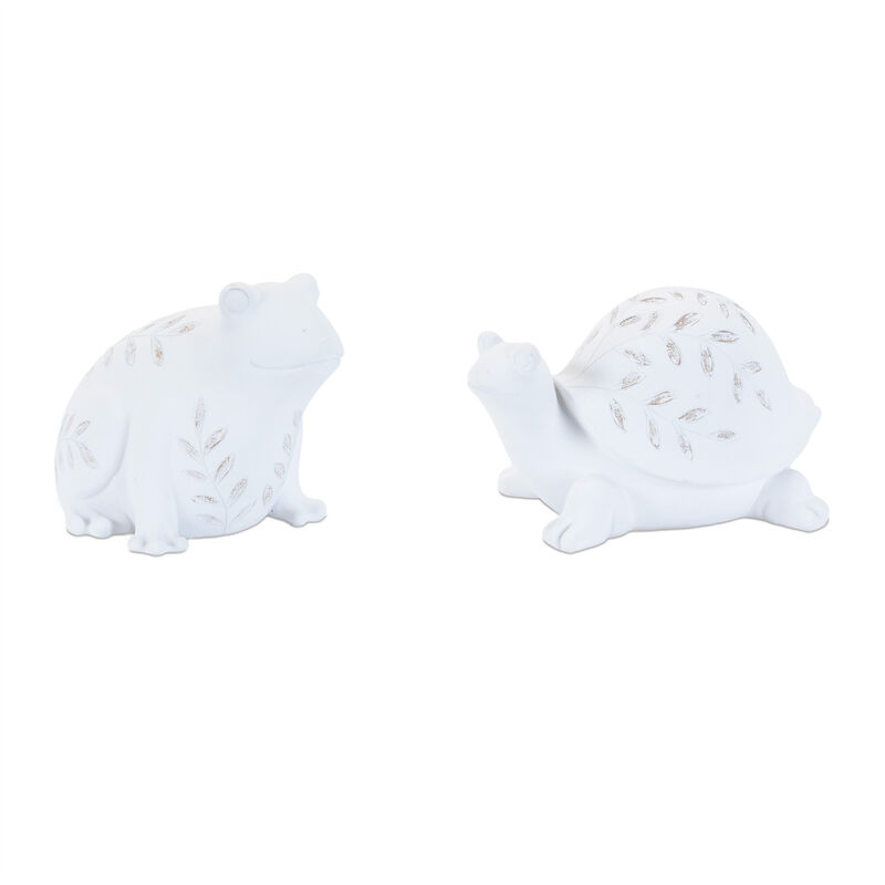 HomeRoots Set of Two White Polyresin Frog And Turtle Figurines image number 0