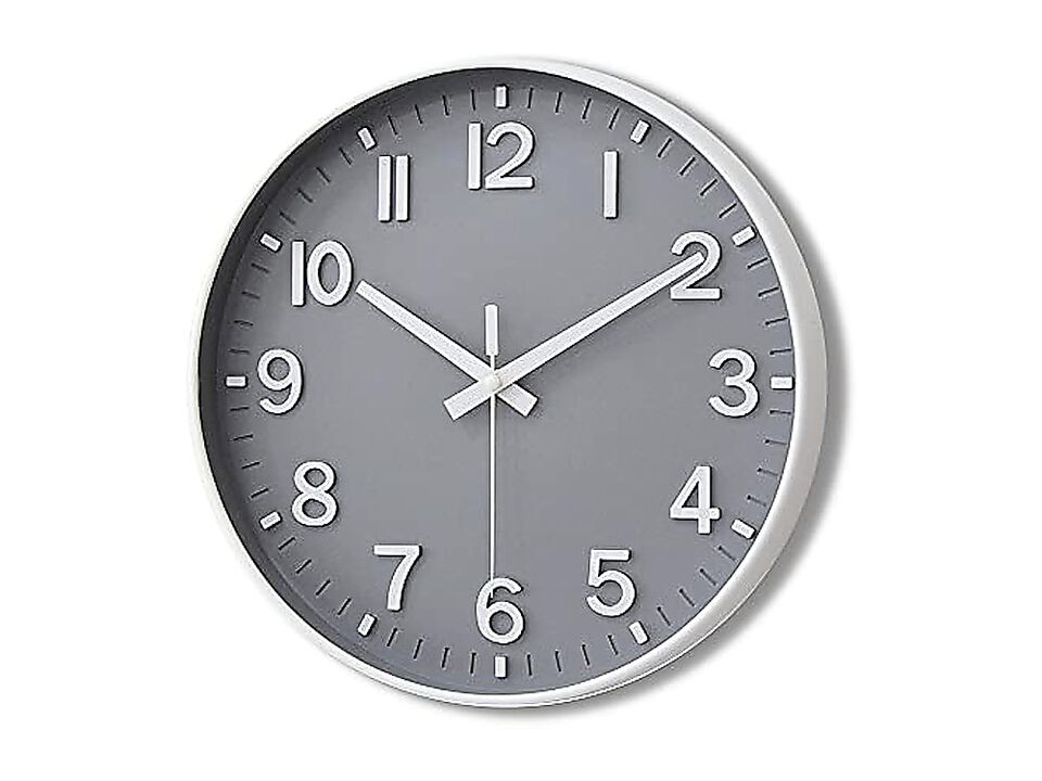 Grey Wall Clock 12 Inch Silent Non Ticking Living Room Bedroom Kitchen Office