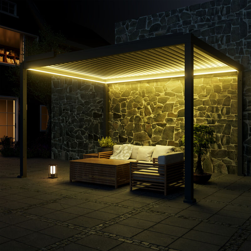 Mondawe 10 ft. x 13 ft. Gray Aluminum Louvered Pergola with Motorized Roof and Integrated LED Lights image number 2