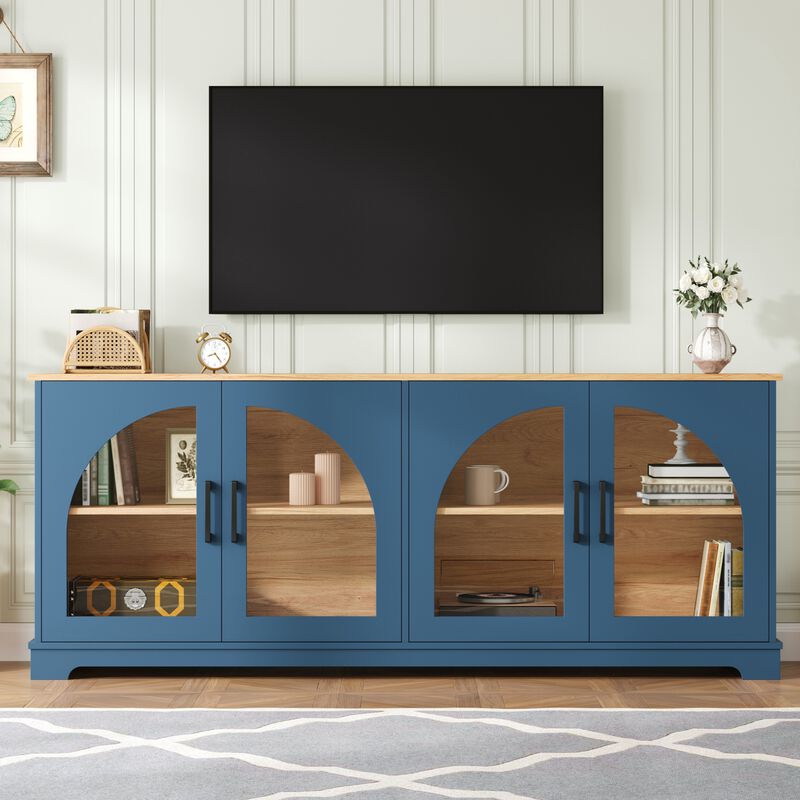 Merax Modern TV Cabinet with Glass-Front Storage, Adjustable Shelving, Built-In Cable Holes image number 2