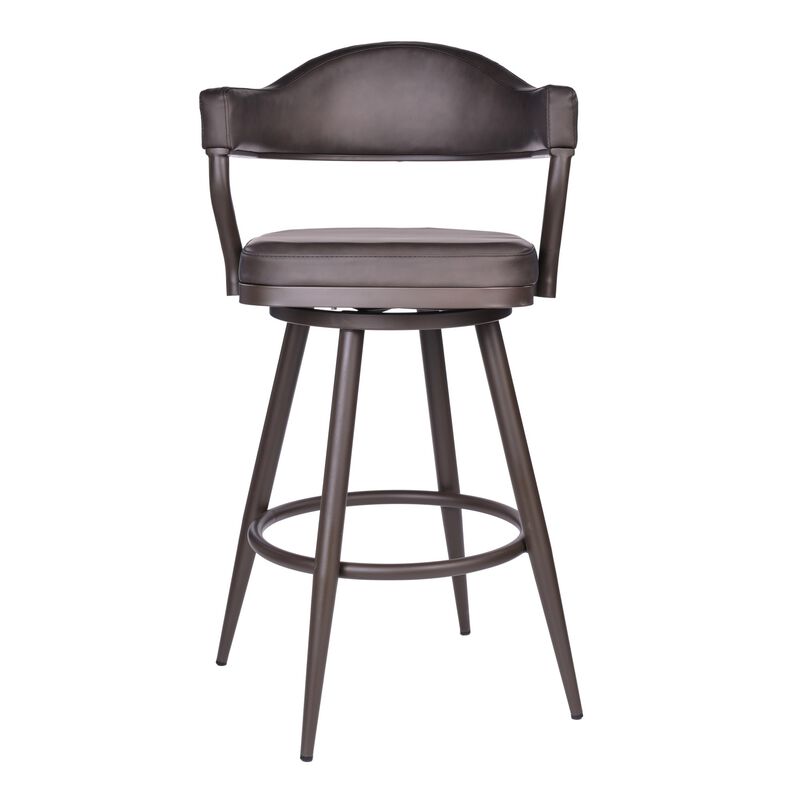 Faux Leather Barstool with Open Camelback Design, Brown-Benzara image number 2