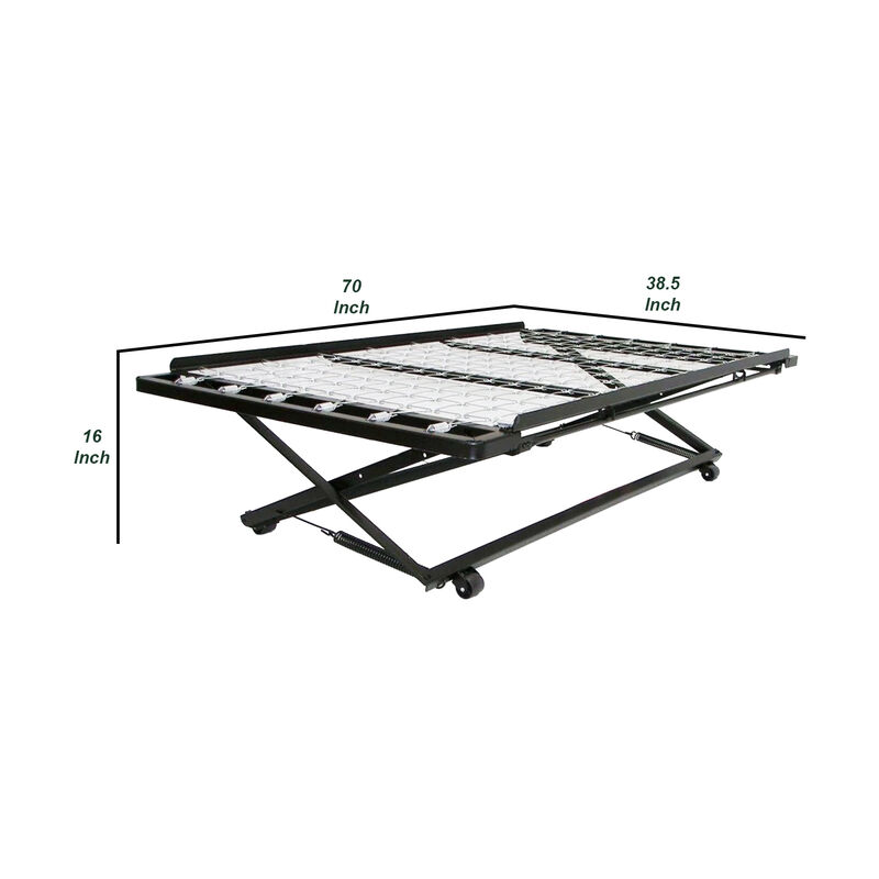 Pop Up Trundle of High Carbon Rail Steel, Black - Benzara