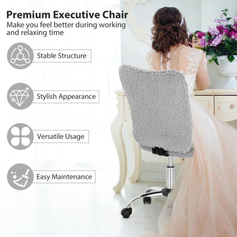 Hivvago Armless Faux Fur Leisure Office Chair with Adjustable Swivel