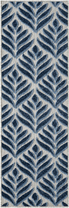 HomeRoots 6' Blue And Gray Botanical Leaves Indoor Outdoor Runner Rug