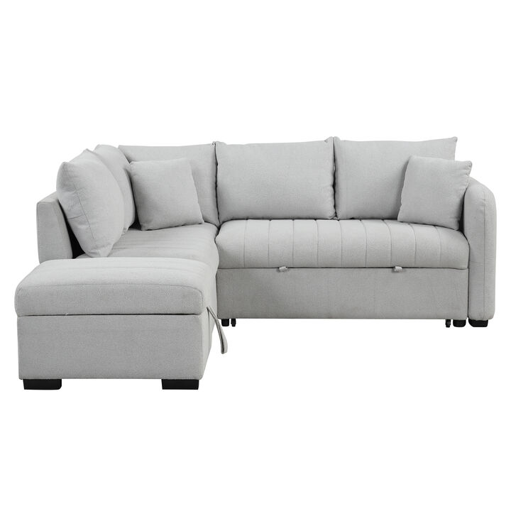 Merax L-shaped Sectional Pull Out Sofa Bed Sleeper Sofa with 2 USB Ports.